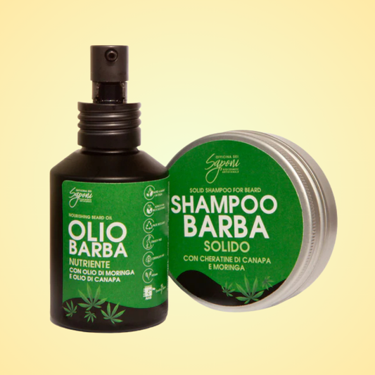 Kit cura Barba Olio Barba alla Canapa e Shampoo Barba solido