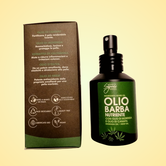 Olio Barba per la cura della Barba con Olio di Canapa e Olio di Moringa